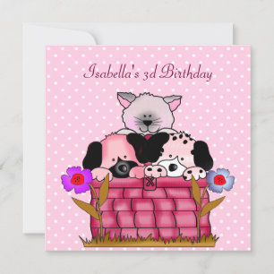3rd Birthday Party Spot Cats Dogs friends Invitation