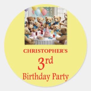 3rd Birthday Party Teddy Bears Party Classic Round Sticker