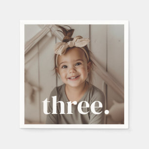 3rd Birthday Photo - three Napkin