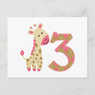 3rd Birthday Pink Giraffe Postcard