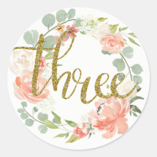 3rd Birthday Pink Gold Floral Wreath Sticker