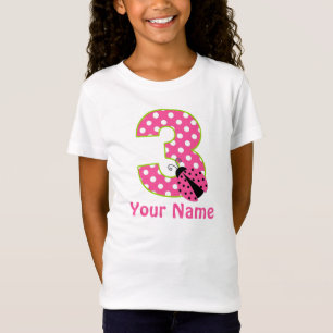 3rd Birthday Pink Green Ladybug Personalised Shirt