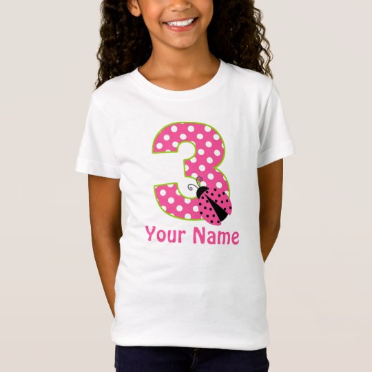 3rd Birthday Pink Green Ladybug Personalised Shirt