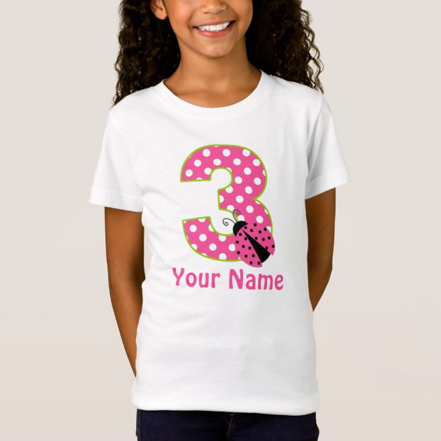 3rd Birthday Pink Green Ladybug Personalised Shirt (Front)