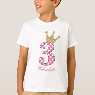 3rd Birthday Polka Dots Glitter-Print Personalise T-Shirt