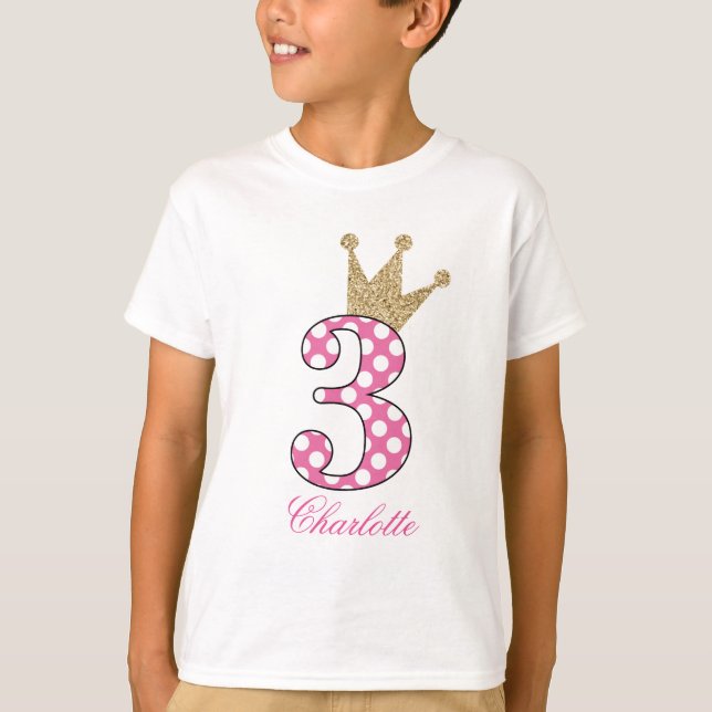 3rd Birthday|Polka Dots|Glitter-Print Personalise T-Shirt (Front)