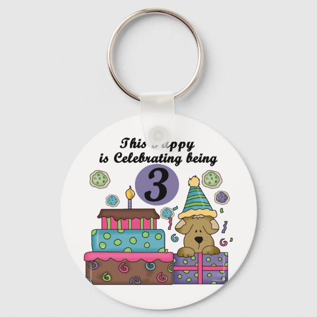 3rd Birthday Puppy T-shirts and Gifts Key Ring (Front)
