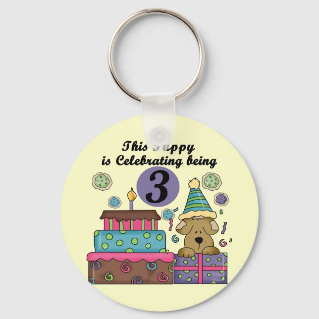 3rd Birthday Puppy T-shirts and Gifts Key Ring (Front)