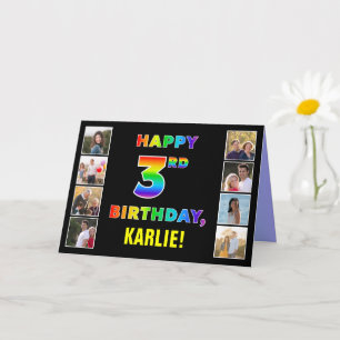 3rd Birthday: Rainbow Text, Custom Photos & Name Card