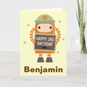 3rd Birthday Robot vintage personalised card