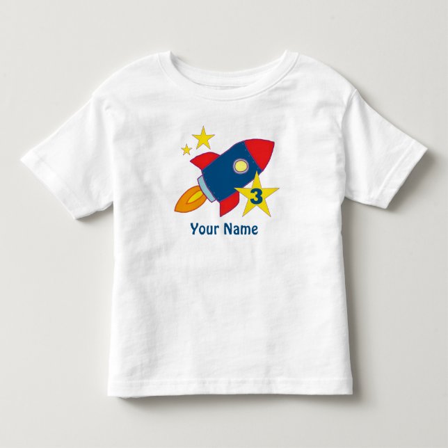 3rd Birthday Rocket Ship Personalised T-Shirt (Front)