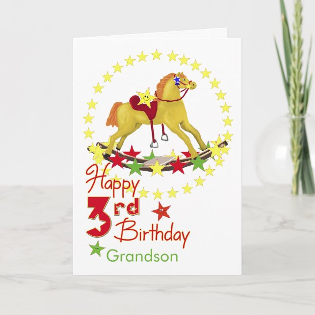 3rd Birthday Rocking Horse Stars Card (Front)