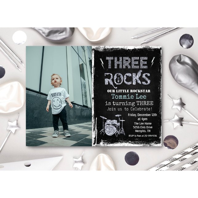 3rd Birthday Rockstar Photo Invitation (Creator Uploaded)