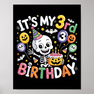 3rd Birthday Skeleton Halloween Toddler Boy Girl Poster