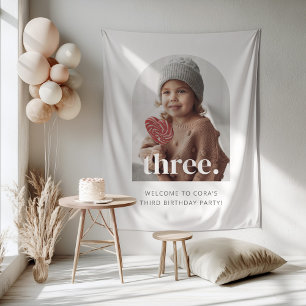 3rd Birthday Three Arched Photo Welcome Sign Tapestry