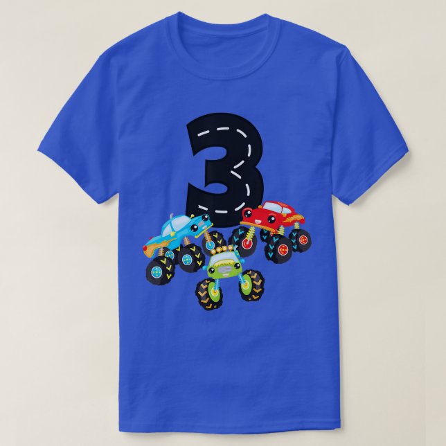 3rd Birthday Three Monster Trucks Number 3 Birthda T-Shirt (Design Front)