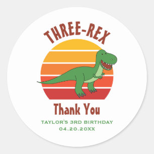 3rd Birthday Three Rex Dinosaur Fun Gender Neutral Classic Round Sticker