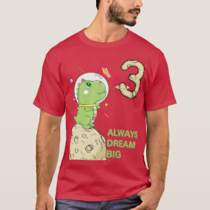 3rd Birthday Three Years Astronaut Dino Dinosaur 2 T-Shirt
