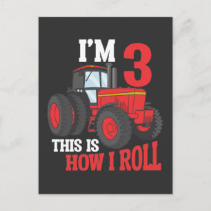3rd Birthday Tractor loving Kid 3 Year Old Farmer Postcard