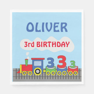 3rd Birthday Train Personalise Name Napkin