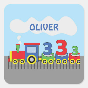 3rd Birthday Train Personalise Name Square Sticker
