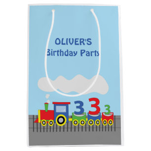 3rd Birthday Train Personalize Name Medium Gift Bag