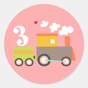 3rd Birthday Train Sticker/Cupcake Topper Classic Round Sticker