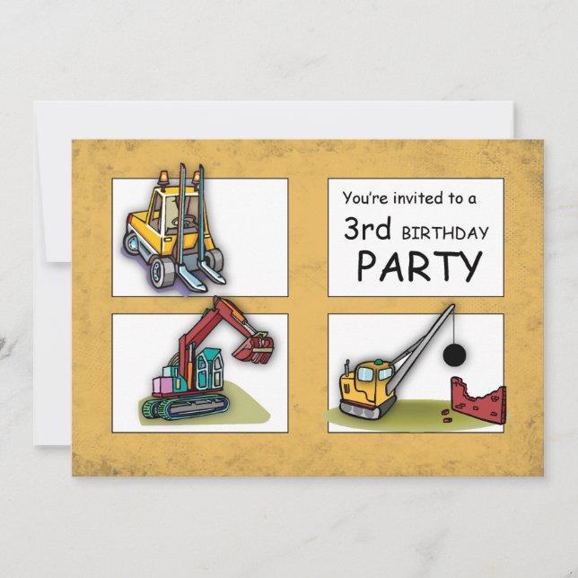 3rd Birthday Trucks Party Invitation (Front)
