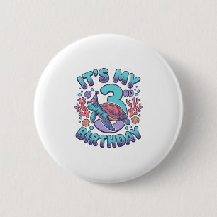 3rd Birthday Turtle Vintage Engraving Design_1 6 Cm Round Badge