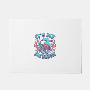 3rd Birthday Turtle Vintage Engraving Design_1 Doormat