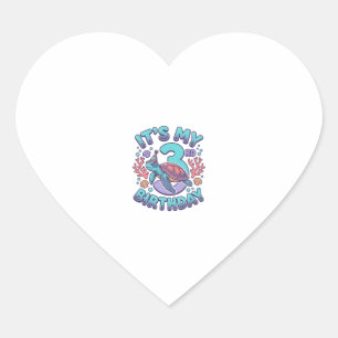 3rd Birthday Turtle Vintage Engraving Design_1 Heart Sticker