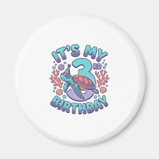 3rd Birthday Turtle Vintage Engraving Design_1 Magnet (Front)
