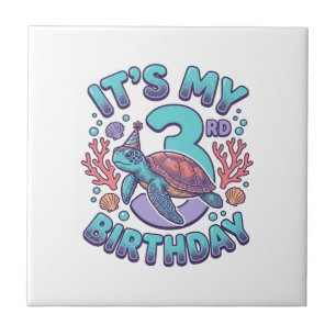3rd Birthday Turtle Vintage Engraving Design_1 Tile
