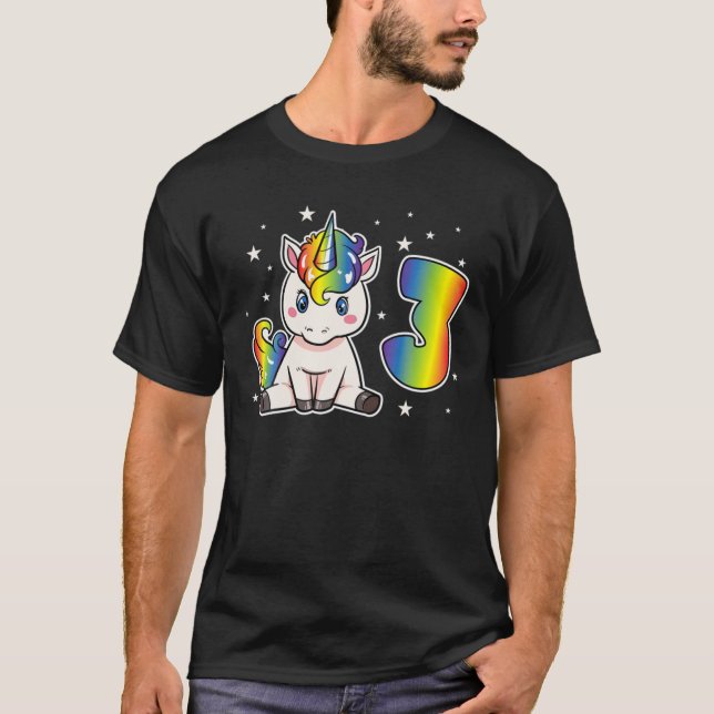 3Rd Birthday Unicorn 3 Years Old Party Rainbow T-Shirt (Front)