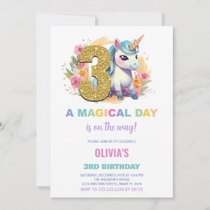 3rd Birthday Unicorn Birthday Invitations