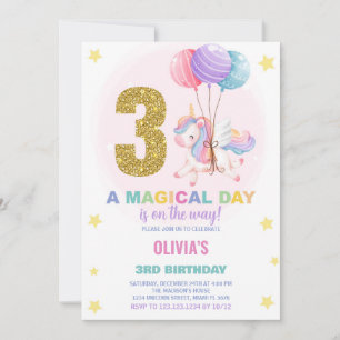 3rd Birthday Unicorn Birthday Invitations