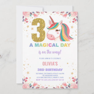 3rd Birthday Unicorn Birthday Invitations