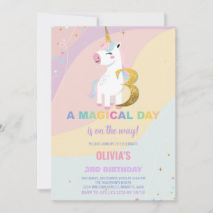 3rd Birthday Unicorn Birthday Invitations