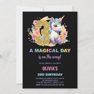 3rd Birthday Unicorn Birthday Invitations