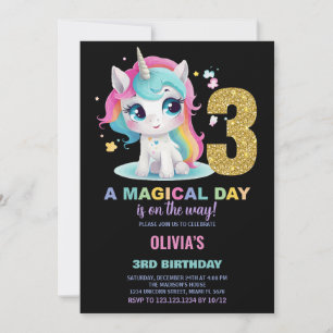 3rd Birthday Unicorn Birthday Invitations