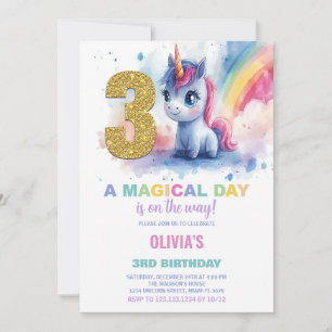 3rd Birthday Unicorn Birthday Invitations