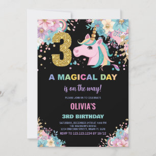 3rd Birthday Unicorn Birthday Invitations
