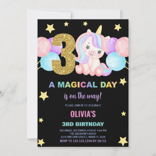 3rd Birthday Unicorn Birthday Invitations