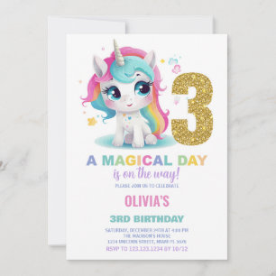 3rd Birthday Unicorn Birthday Invitations