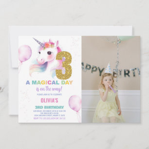 3rd Birthday Unicorn Birthday Invitations photo