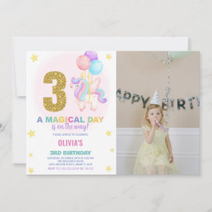 3rd Birthday Unicorn Birthday Invitations photo