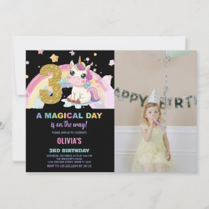 3rd Birthday Unicorn Birthday Invitations photo
