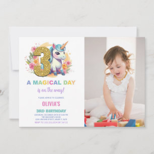 3rd Birthday Unicorn Birthday Invitations photo