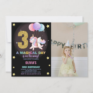 3rd Birthday Unicorn Birthday Invitations photo