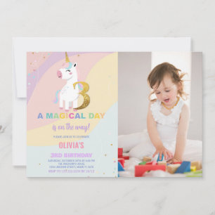 3rd Birthday Unicorn Birthday Invitations w photo
